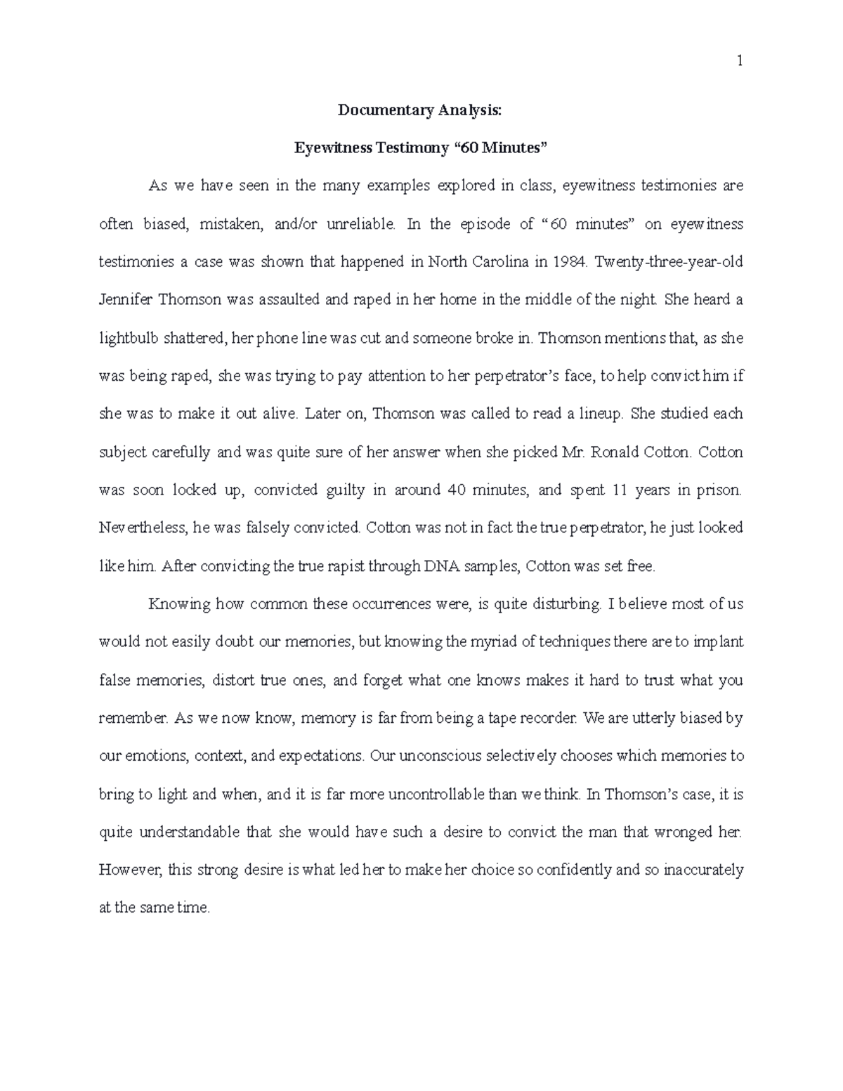 Documentary Analysis of Eyewitness Testimony: Lessons from “60 Minutes ...