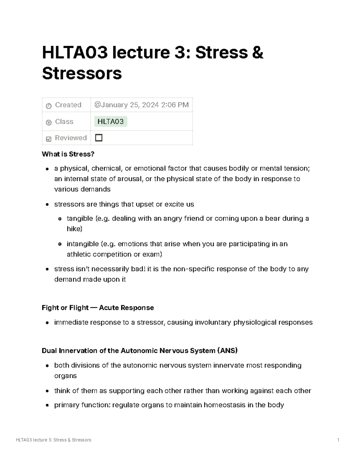 HLTA03 Lecture 3: Understanding Stress and Its Stressors - Studocu