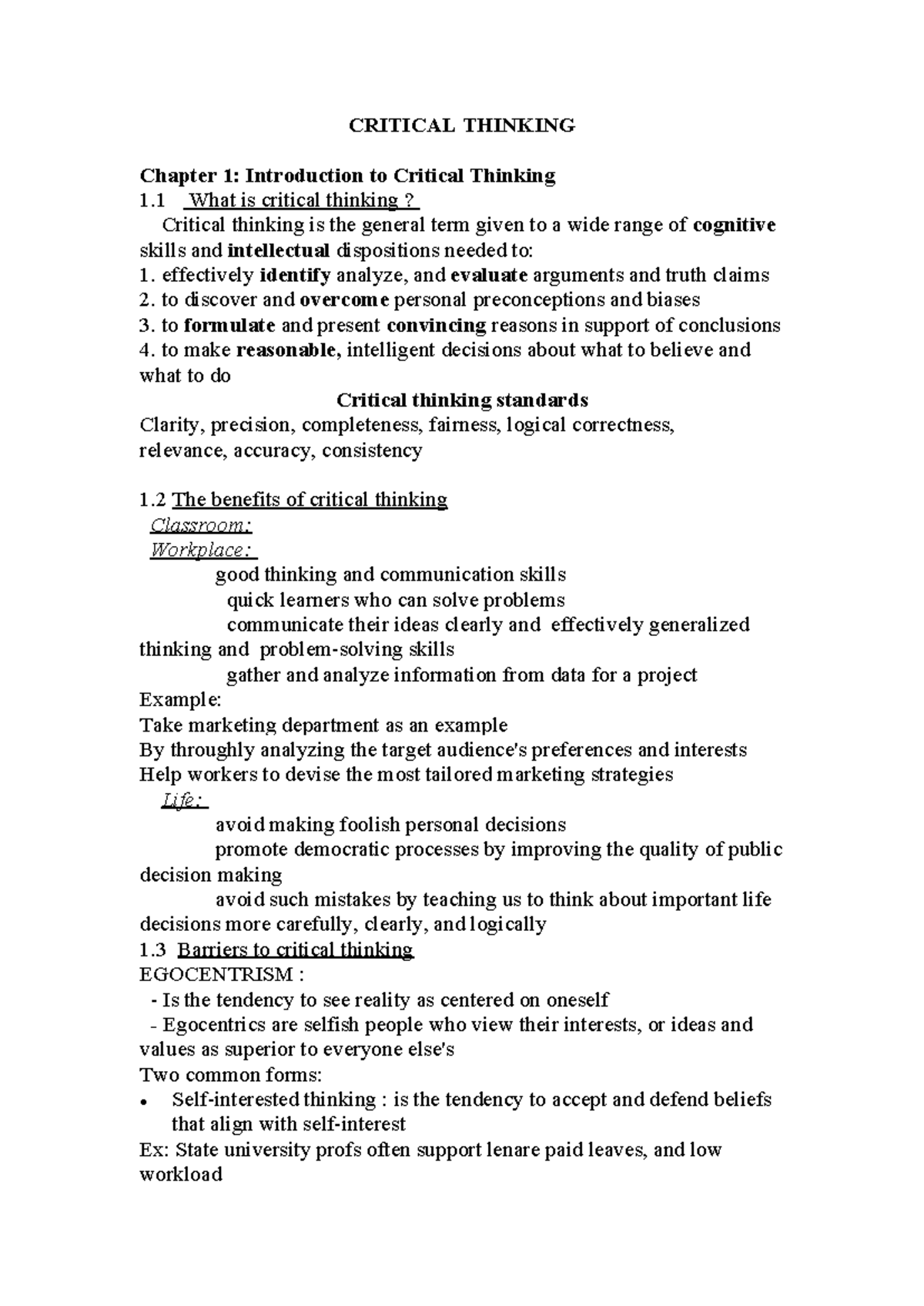 Critical Thinking - Summary ngôn ngữ anh (Chapters 1-3) - Studocu