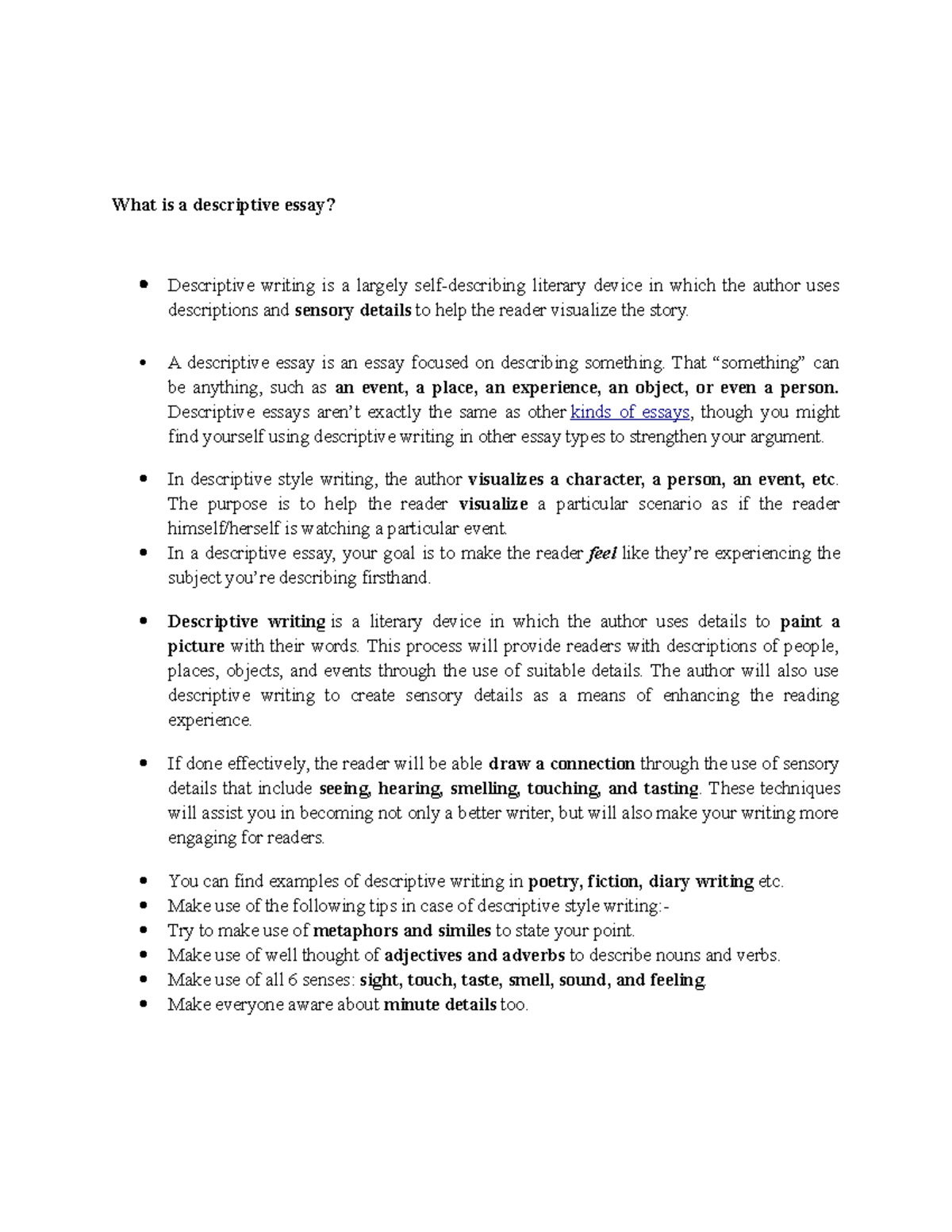 What is a descriptive essay - A descriptive essay is an essay focused ...