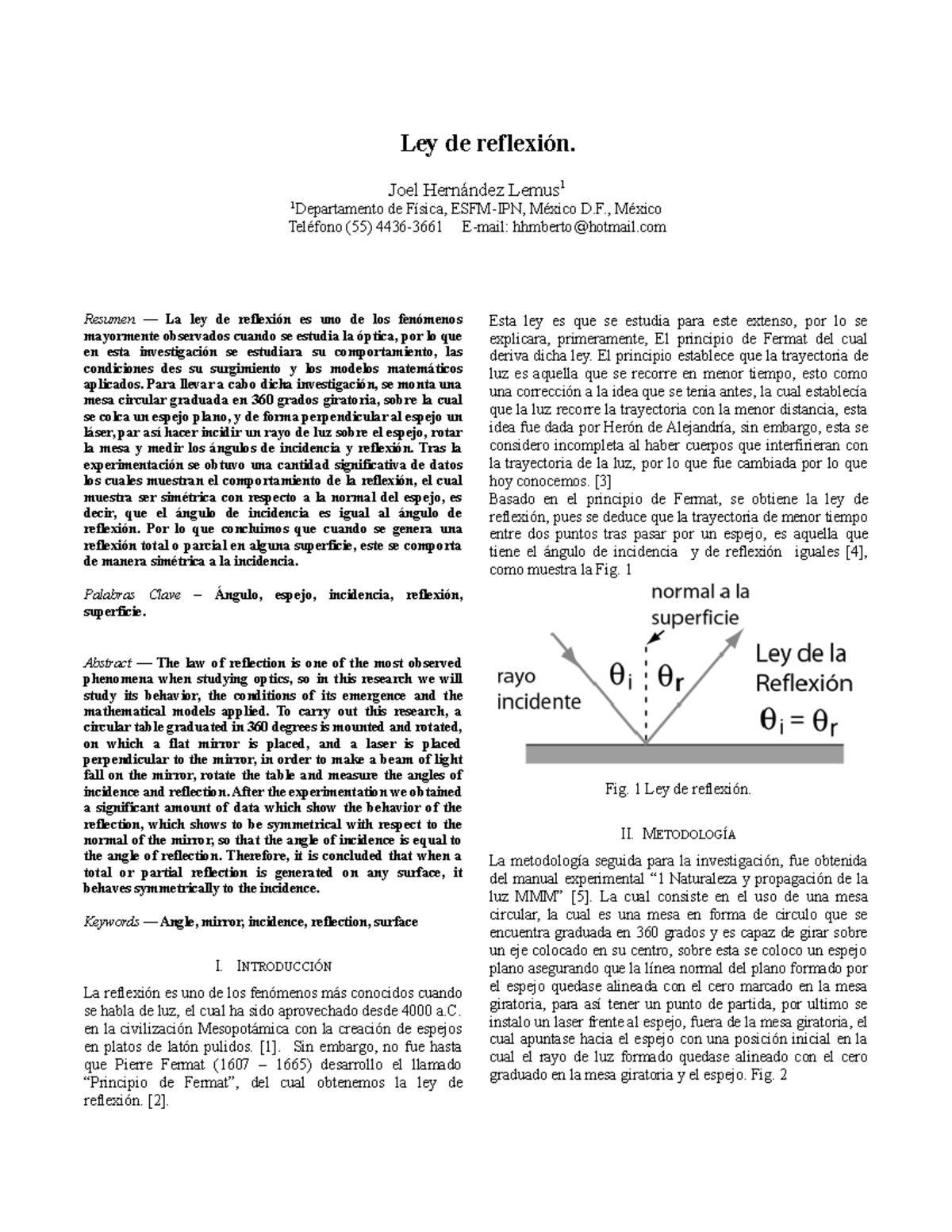 Reporte 1.1: Estudio Experimental de la Ley de Reflexión en Óptica ...