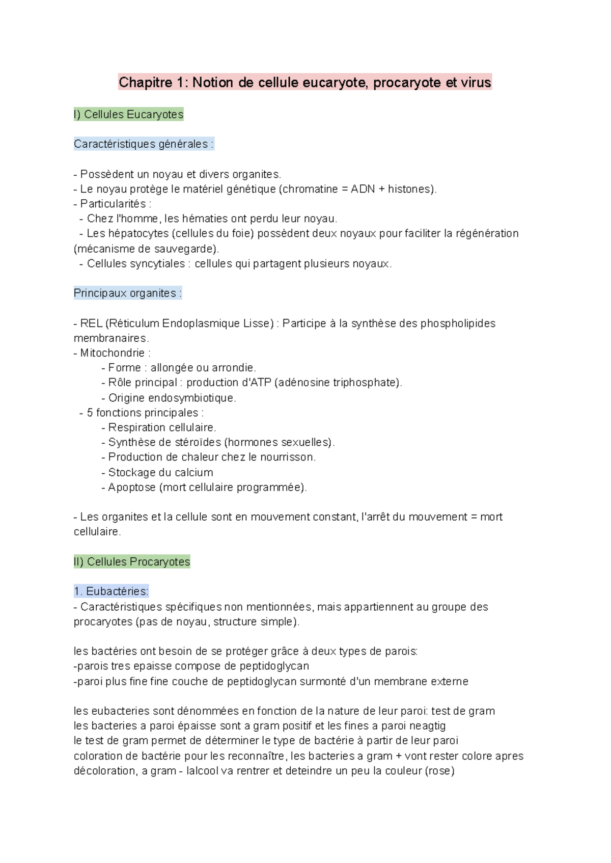 CM BIO 101: Chapitre 1 - Cellules Eucaryotes, Procaryotes et Virus ...