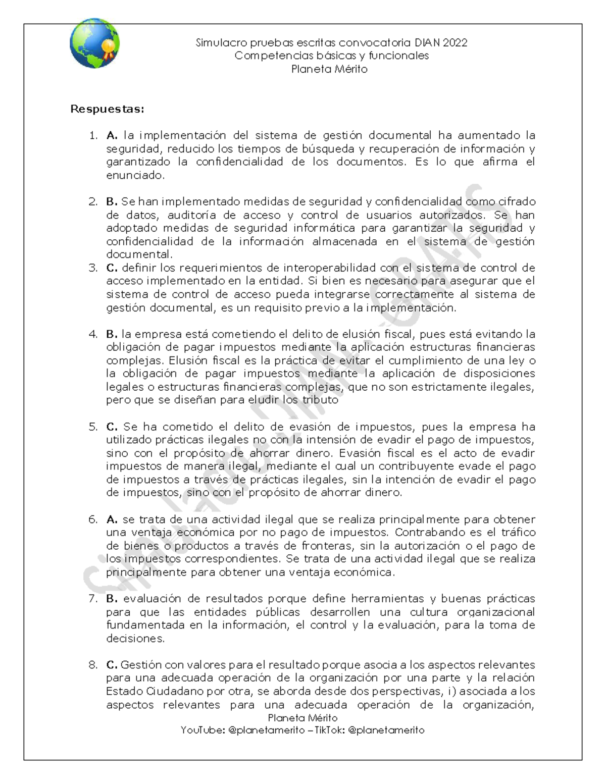 Simulacro de Pruebas Escritas DIAN 2022: Respuestas y Competencias ...