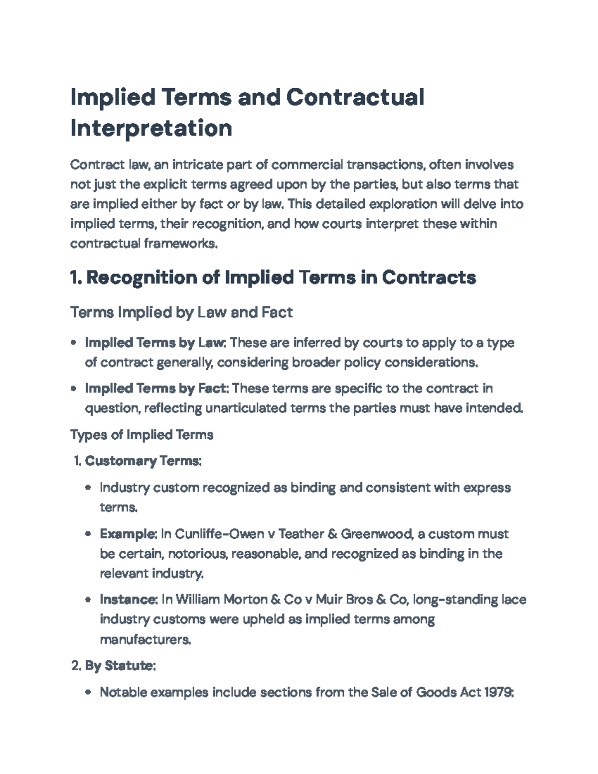 Key Cases and Criteria in Implied Terms of Contract Law - Implied Terms ...