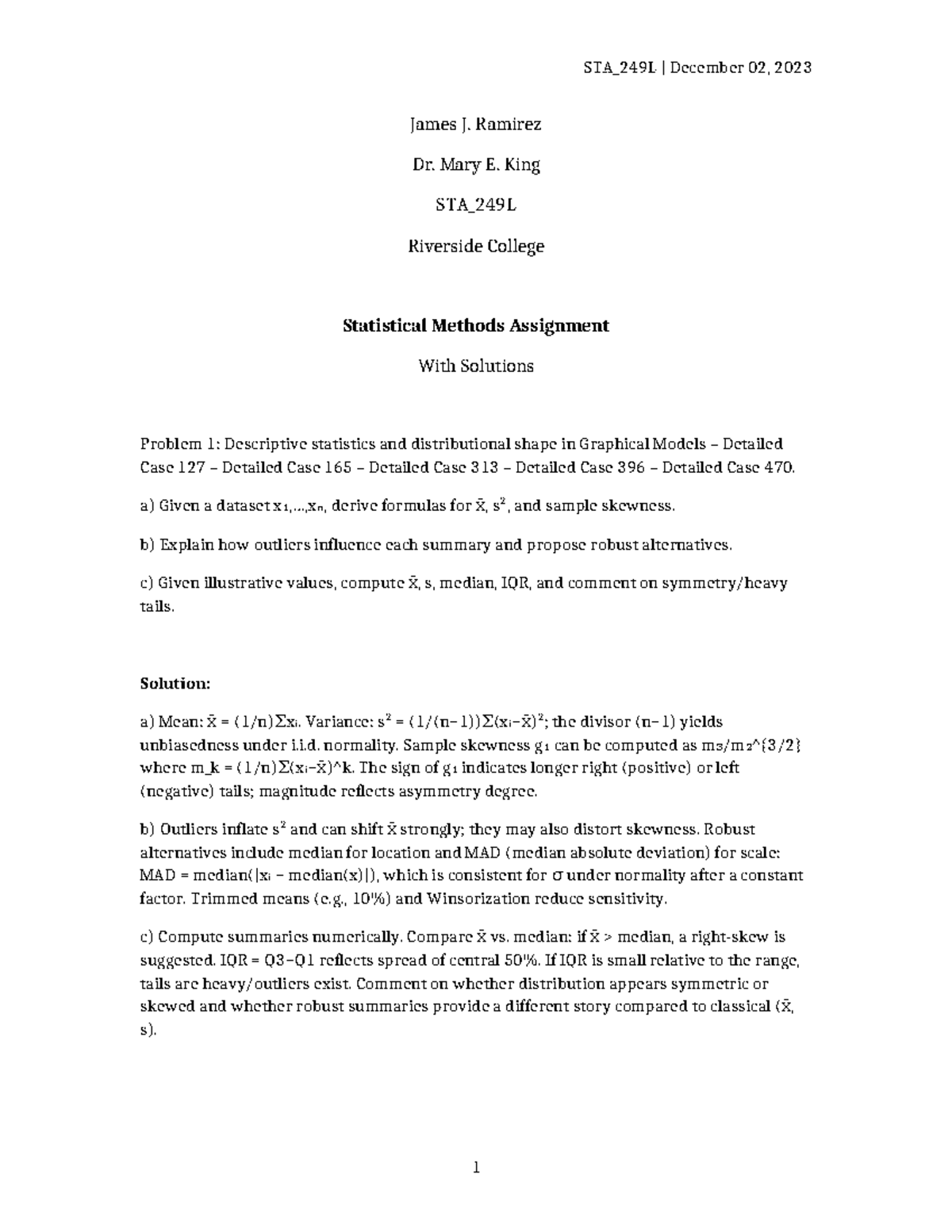 STA_249L Final Exam Solutions: Statistical Methods & Graphical Models ...