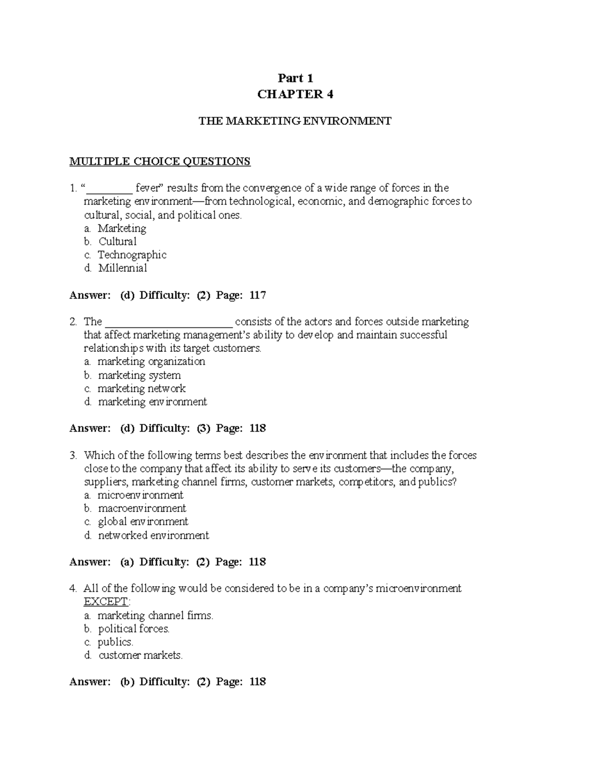 Part 1 Analyzing Marketing Environment Ch 3 MCQS - Part 1 CHAPTER 4 THE ...