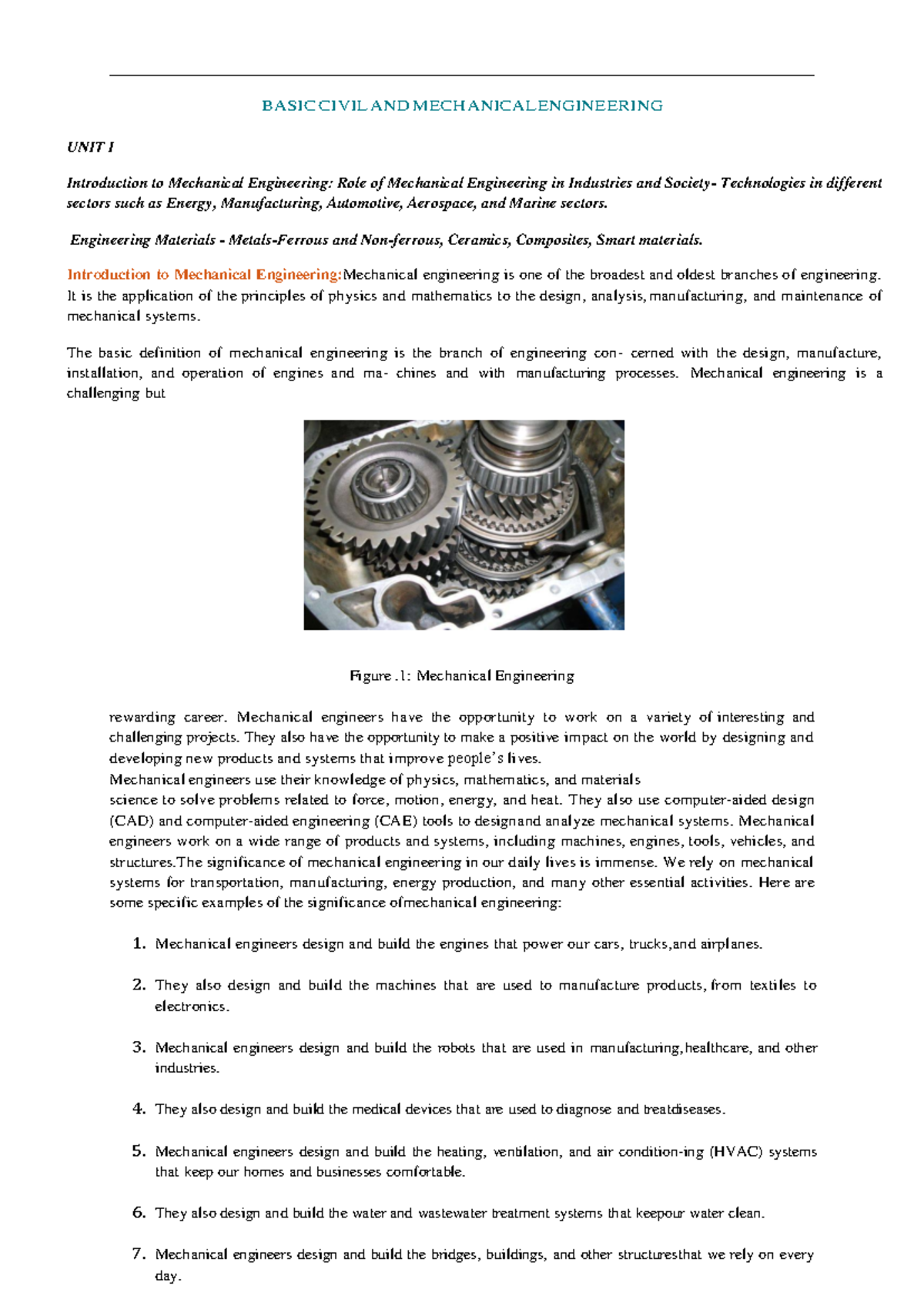 BCM UNIT 1 - Mechanical Engineering's Impact on Industries and Society ...
