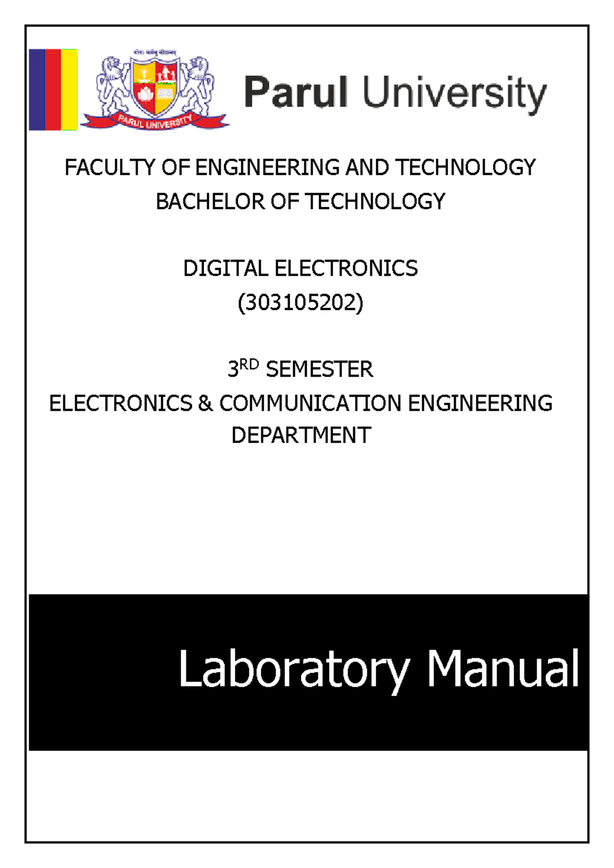 Digital Electronics Practical Manual (3 03105202) - B. Tech 3rd Sem ...