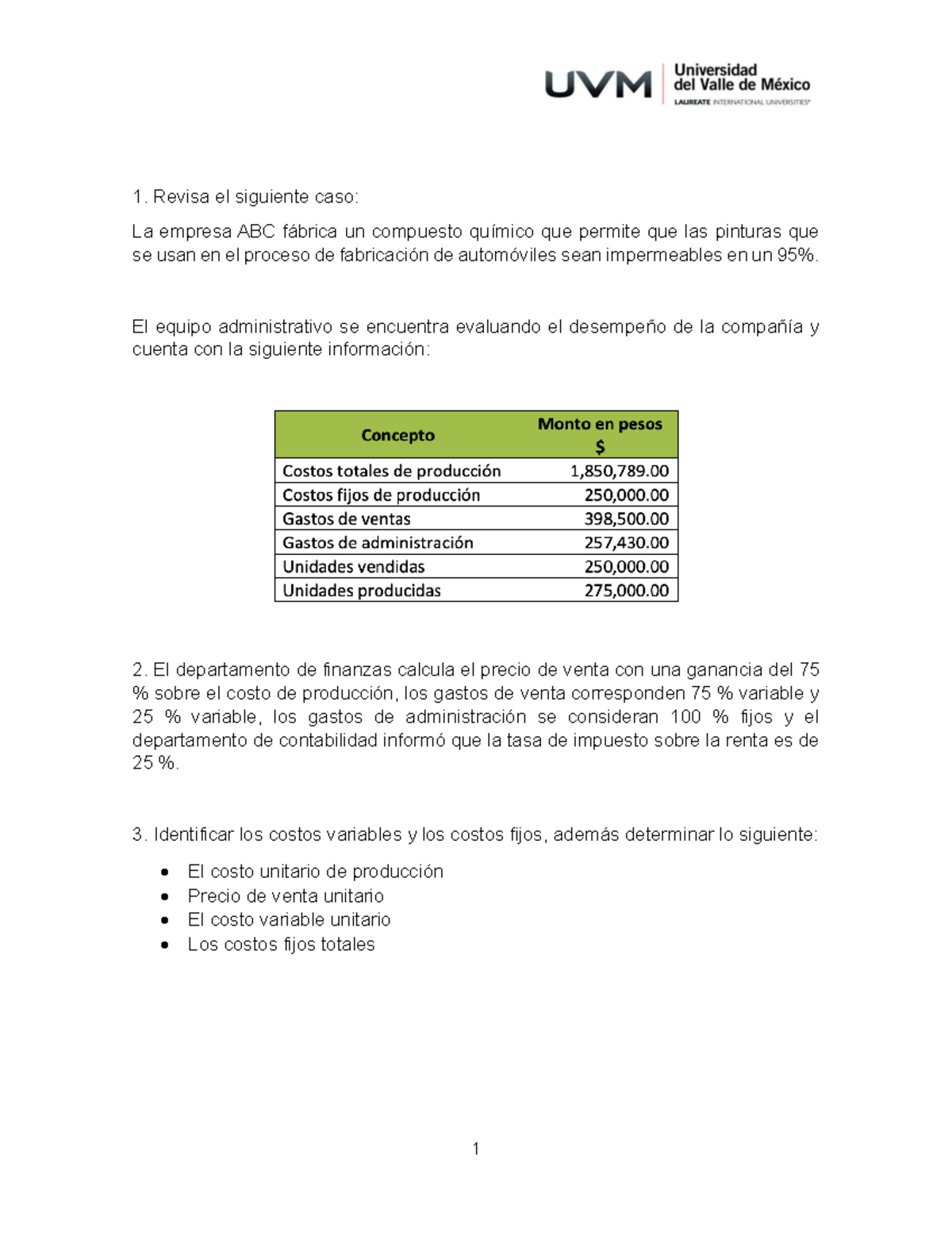 Actividad 4. Proyecto Integrador Etapa 1: Análisis de Costos y Precios ...