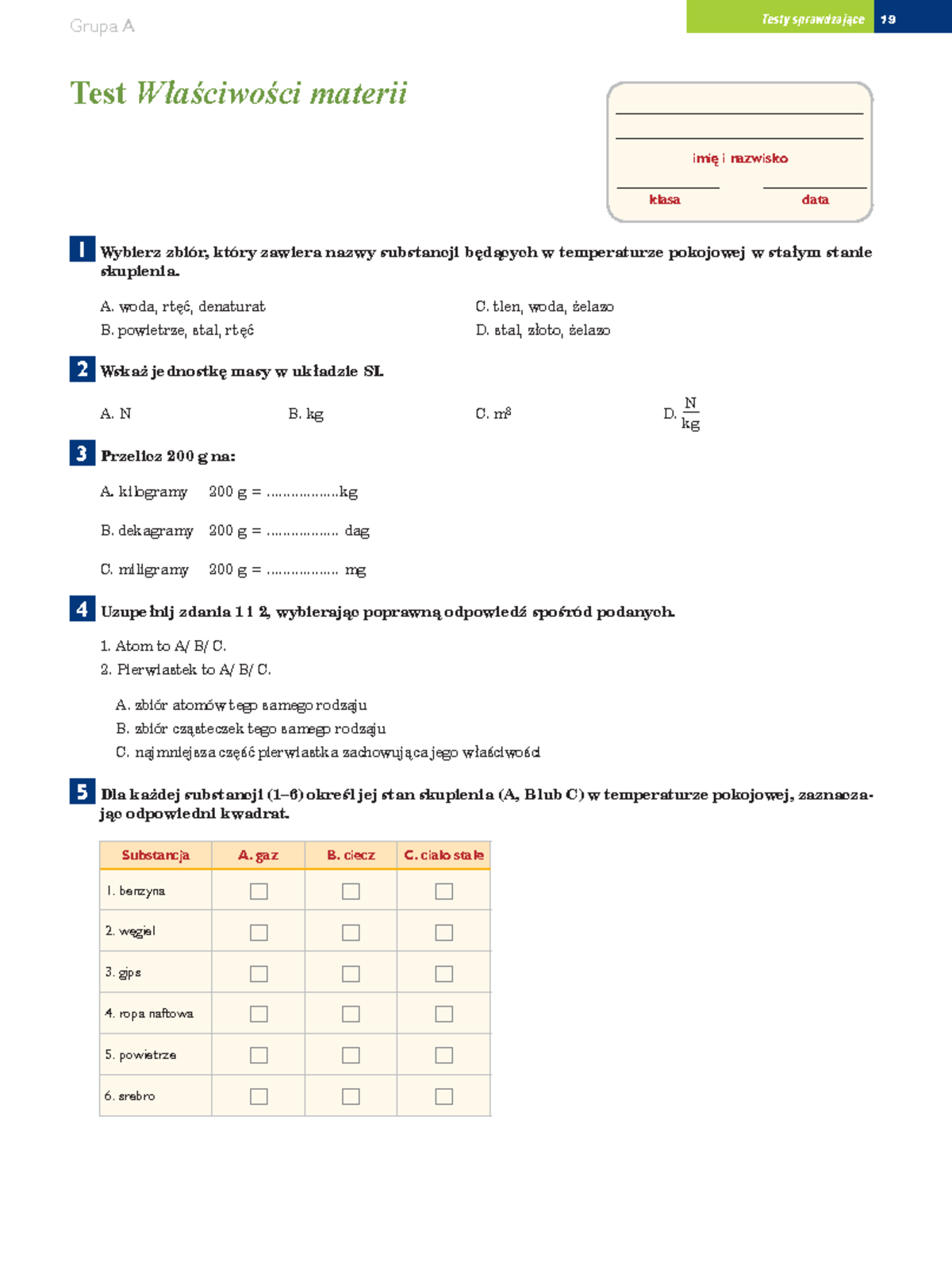 Sprawdzian świat Chemii Dział 2 Budowa Materii www.studocu.com