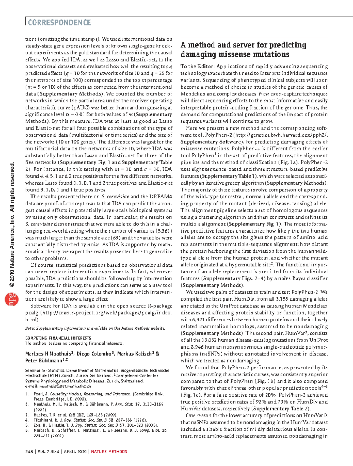 PolyPhen Method for Predicting Damaging Missense Mutations (2010 ...