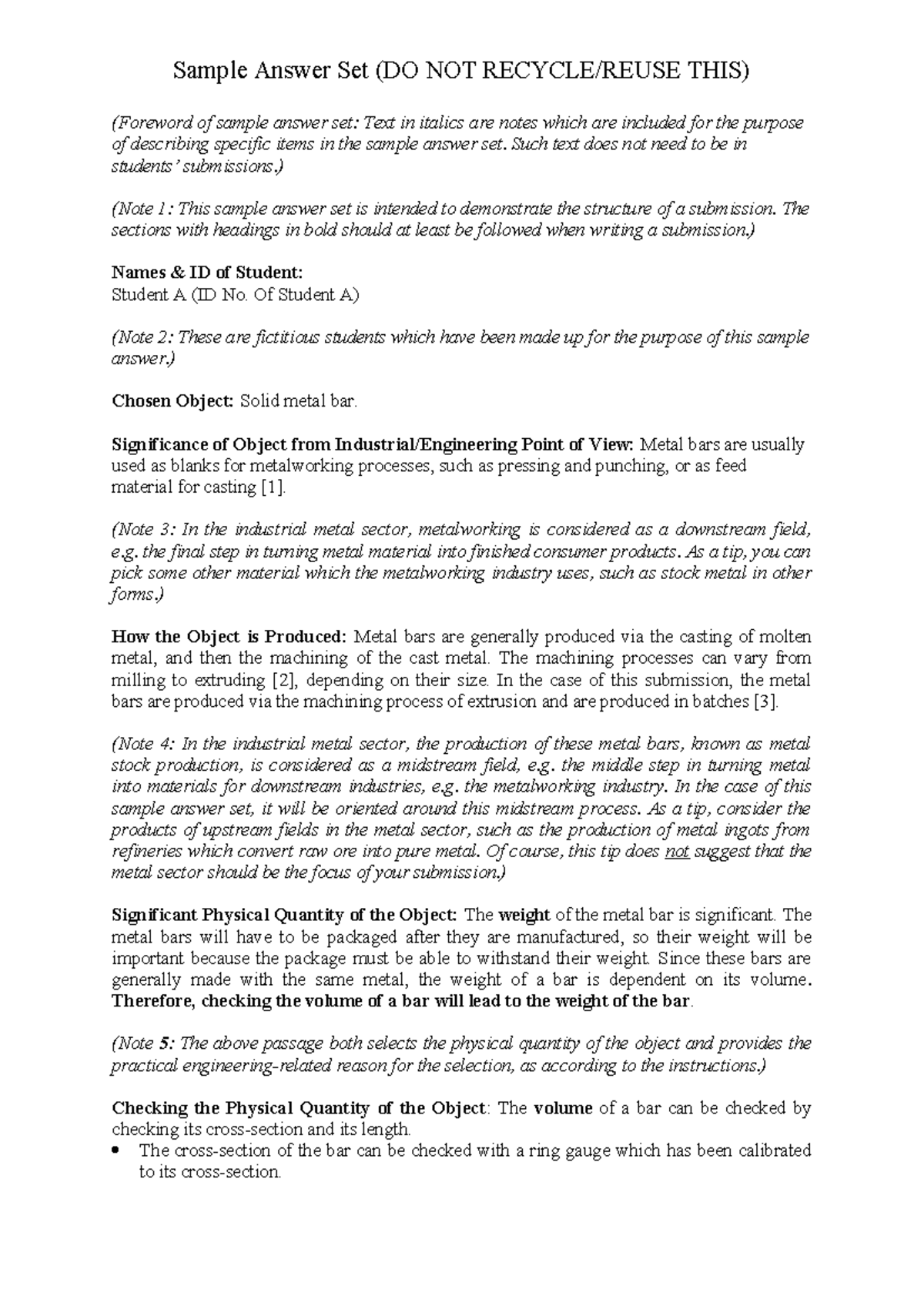 Assignment Sample Answer Set: Structure & Guidelines for Submissions ...