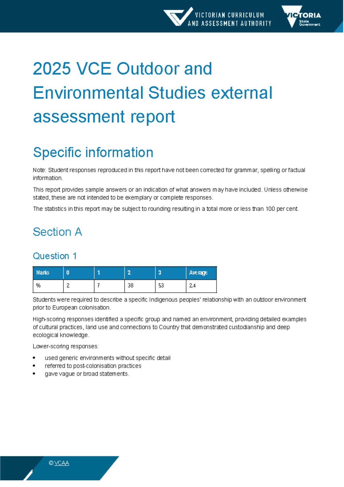 2025 VCE Outdoor and Environmental Studies External Assessment Report ...