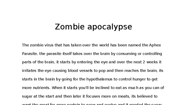 Zombie Apocalypse: Understanding the Aphex Parasite Infection - Studocu