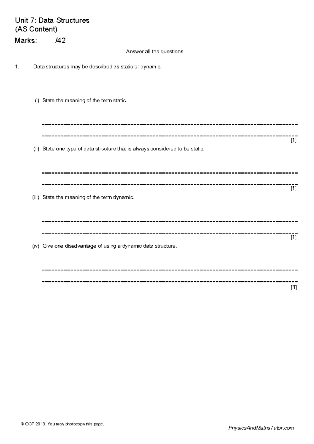 Unit 7: Data Structures (AS Content) - Key Concepts and Algorithms ...