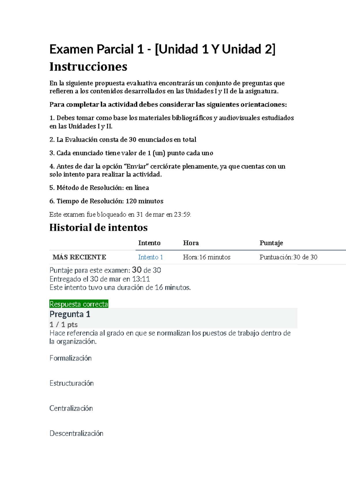 Examen Parcial 1 - Unidad I y II - Desarrollo Organizacional - Studocu