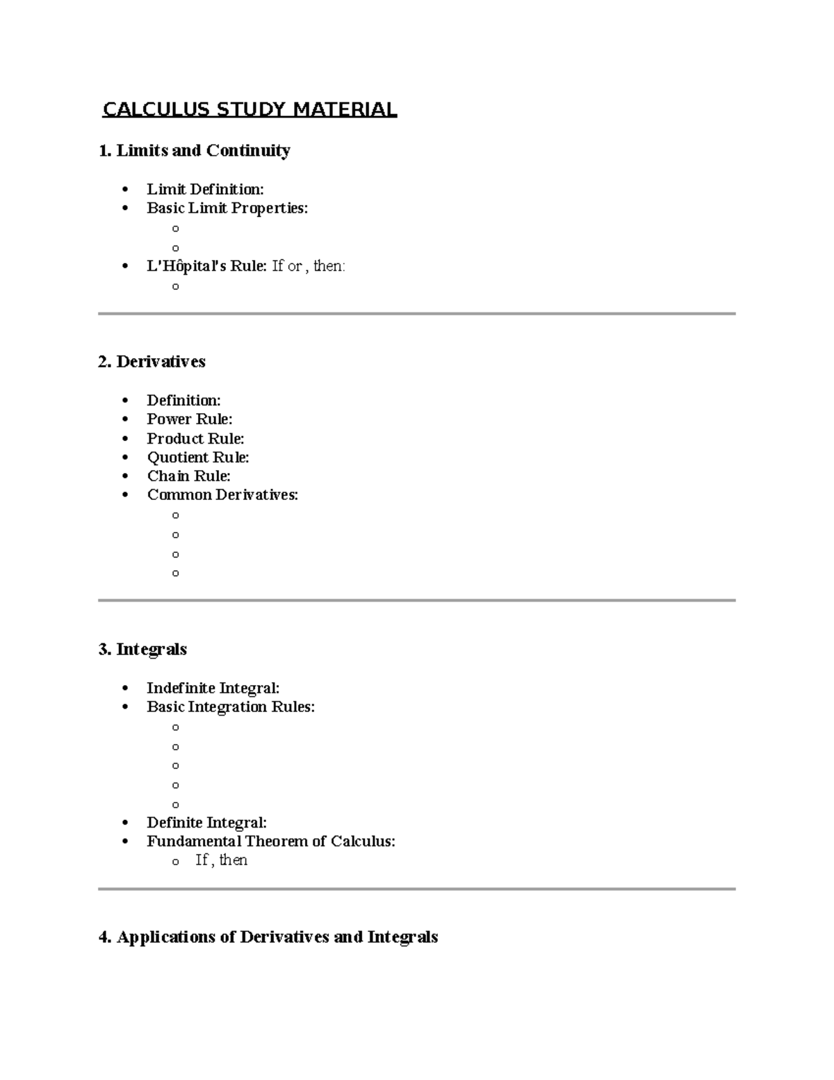 Calculus Study Material - CALCULUS STUDY MATERIAL 1. Limits and ...