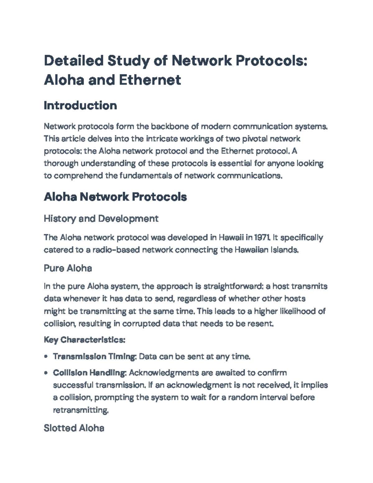 Detailed Study of Network Protocols: Aloha and Ethernet Analysis ...