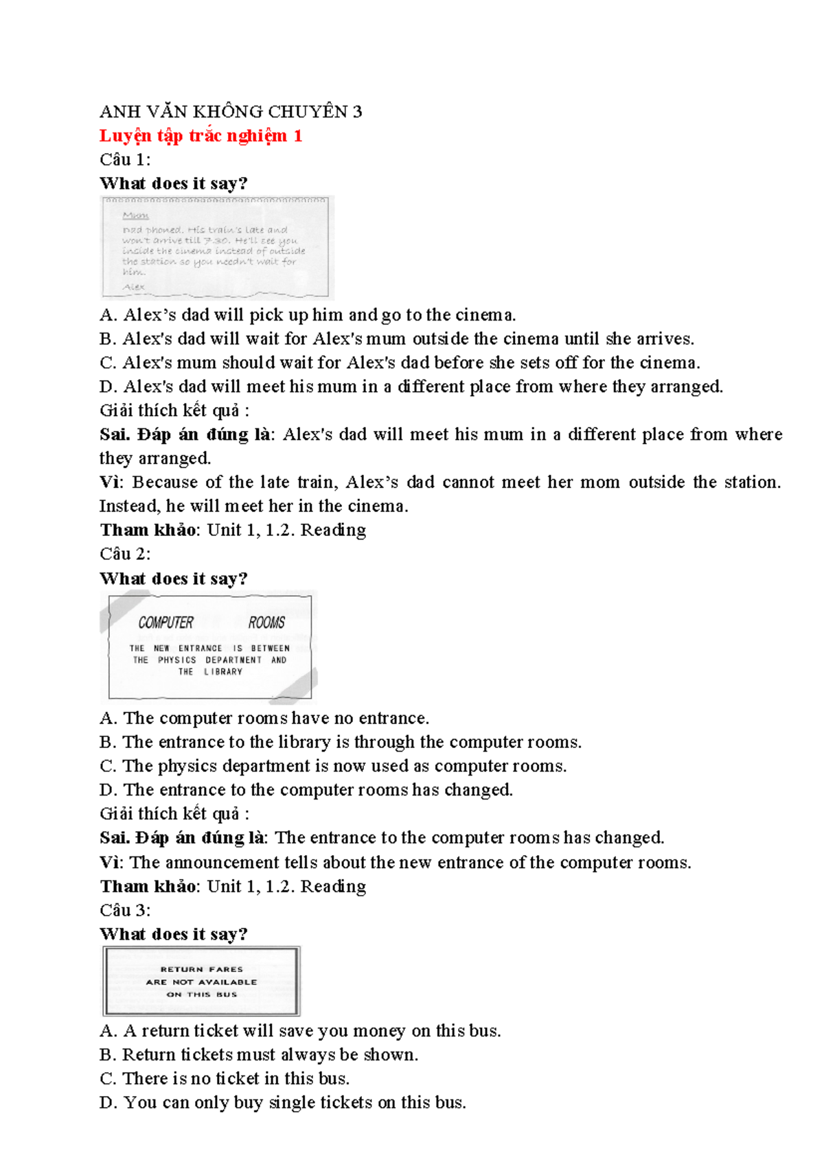 Tổng hợp Bài Tập Anh Văn Không Chuyên 3 - ANH VĂN KHÔNG CHUYÊN 3 - Document Preview