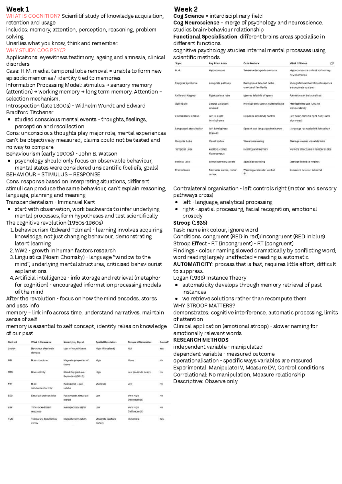 PSYC 101 Quiz 1 Study Guide: Understanding Cognition and Research ...