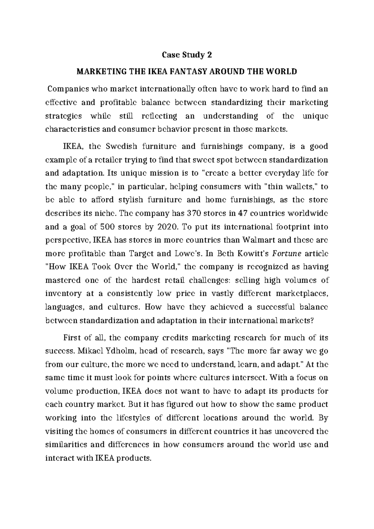 Case Study 2: Marketing Strategies of IKEA in Global Markets - Studocu