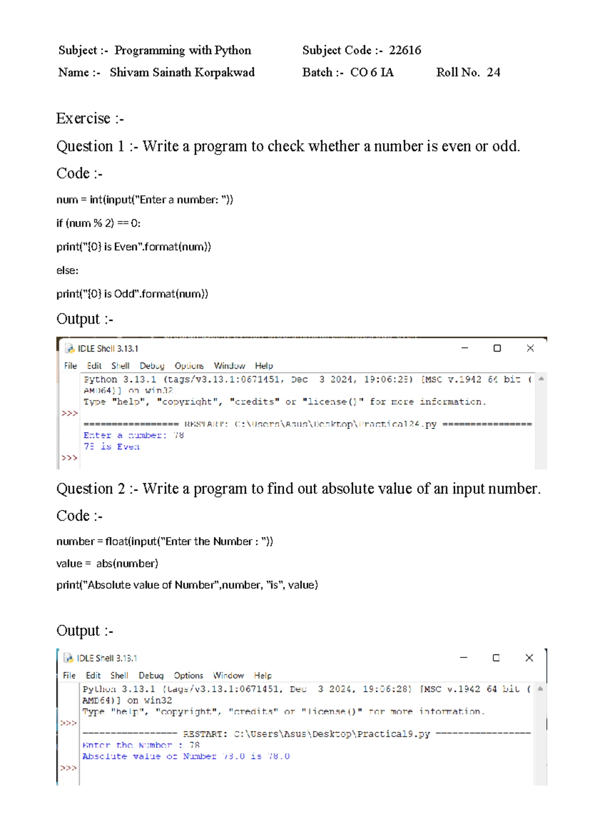 Practical No. 10: Python Case Letter Count Exercise (Code 22616) - Studocu