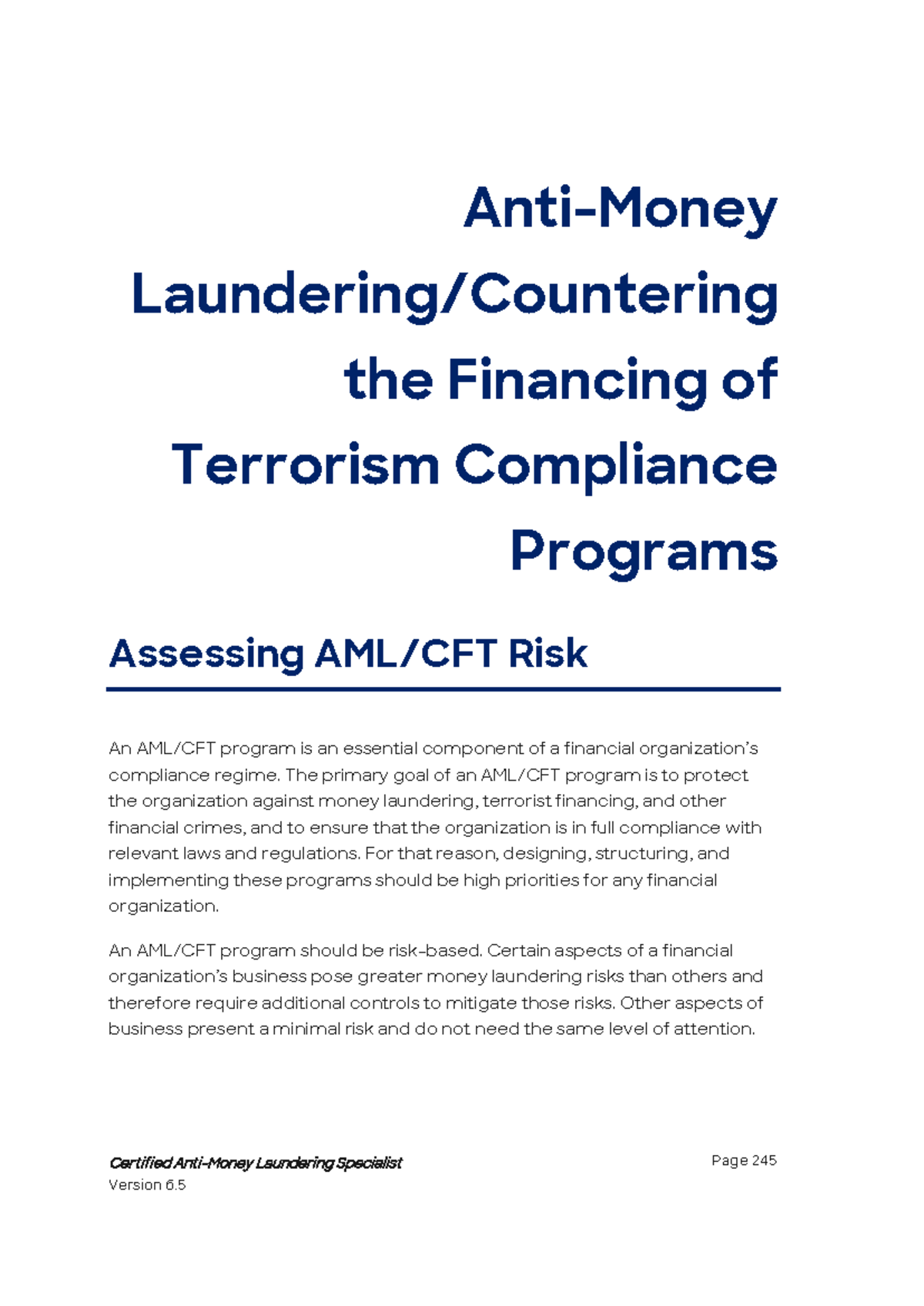 Certified Anti-Money Laundering Specialist AML/CFT Guidelines and Best ...