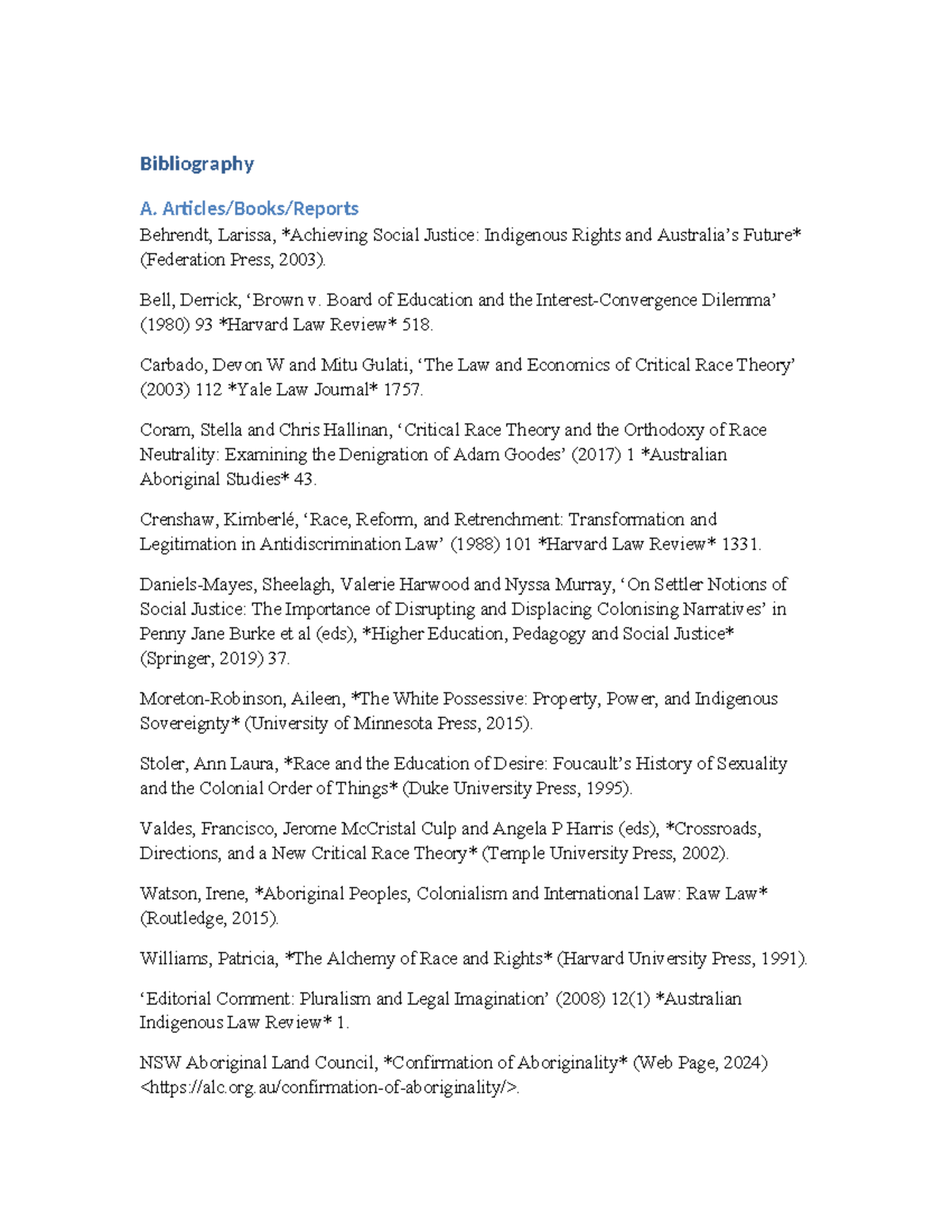 AGLC4 Bibliography: Indigenous Rights and Social Justice References ...