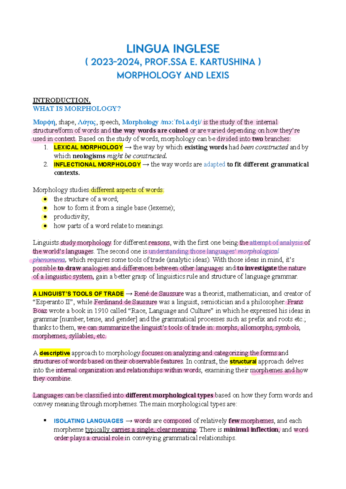 English Morphology & Lexis: An In-Depth Study (ENG 101) - Studocu