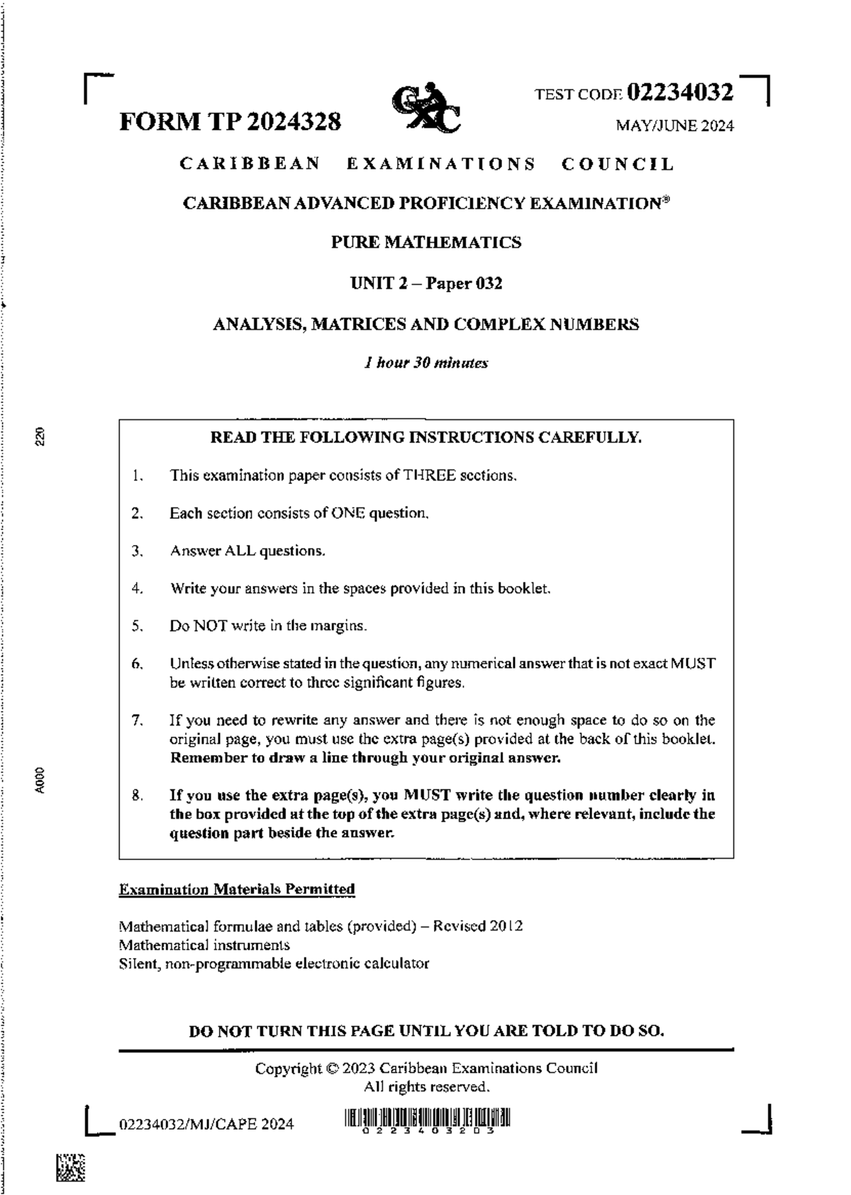 Cape 2024 Unit 2 P032 - Pure Mathematics Exam Paper Analysis - Studocu