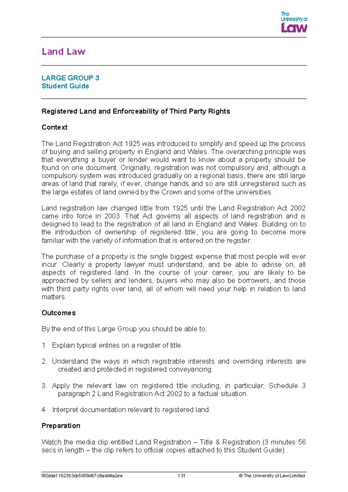 Land Law Concepts & Rights - Large Group 1 & 2 Guide - Studocu