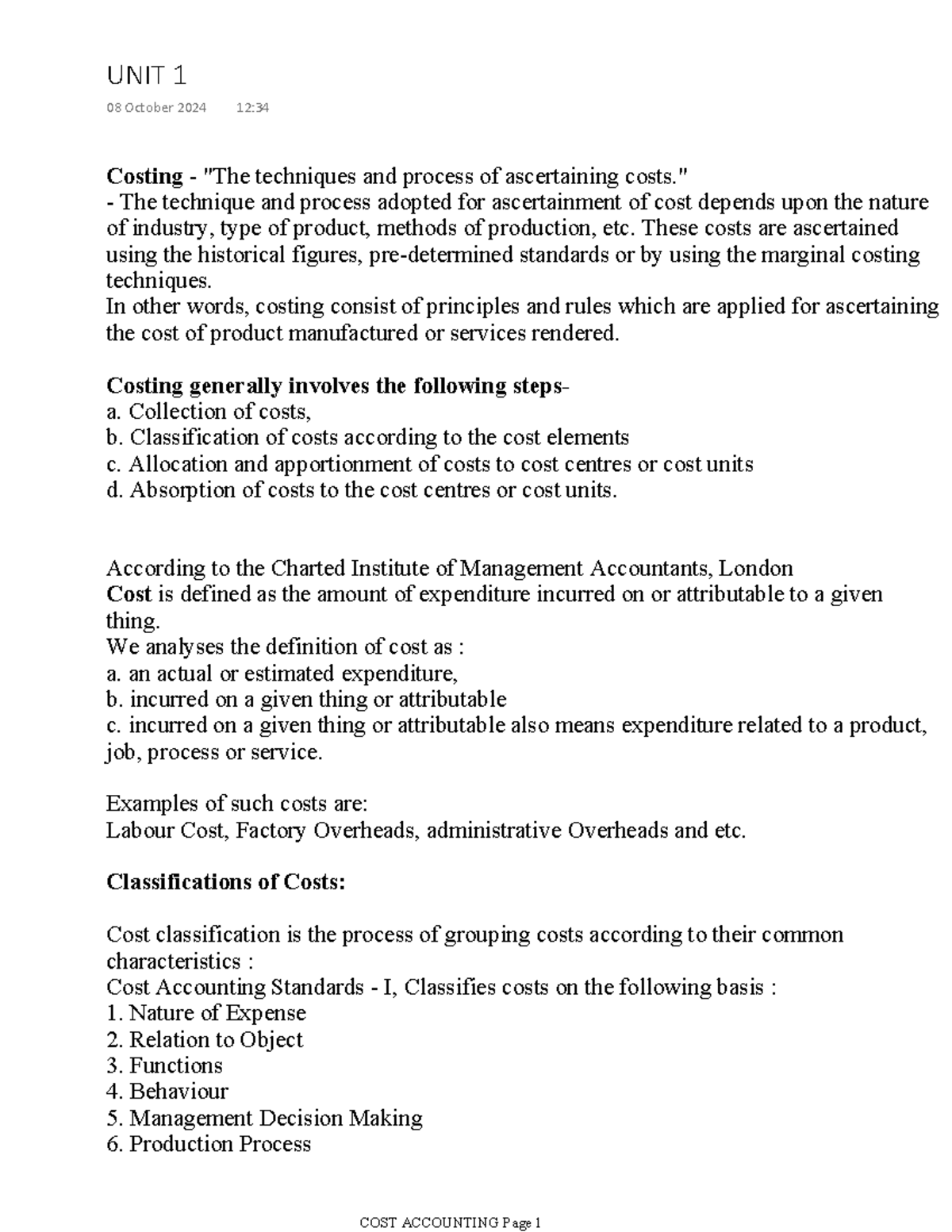 Cost - For Cost Accounting - Costing - 