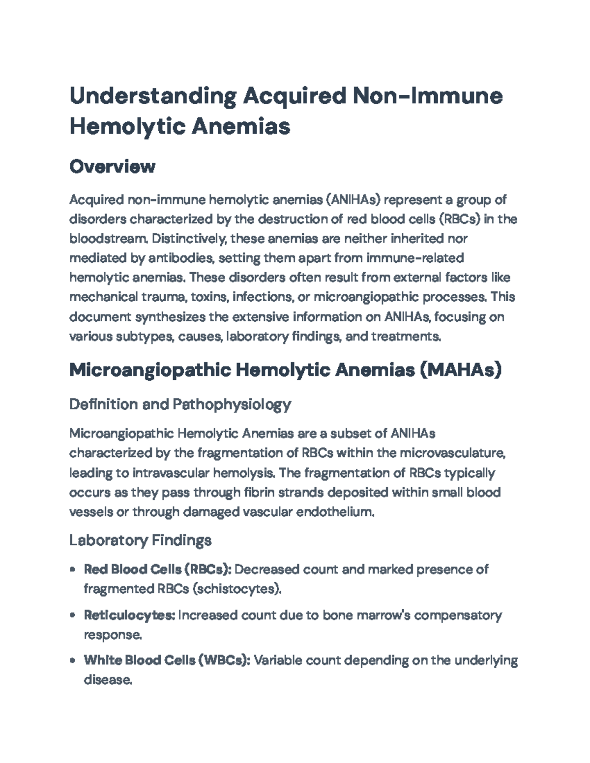 Understanding Acquired Non-Immune Hemolytic Anemias (ANIHAs) Overview ...