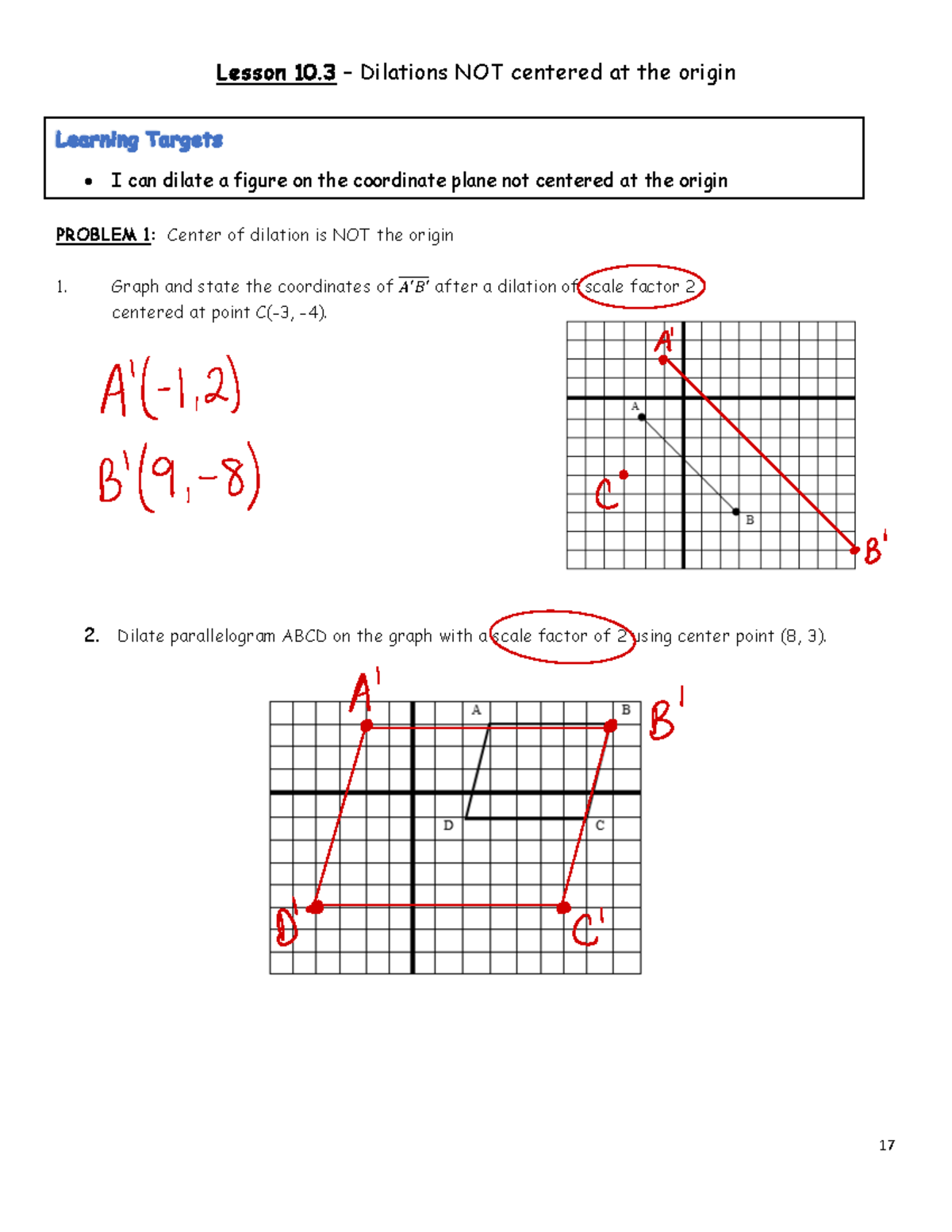 Lesson 10.3: Dilations Not at Origin - Graphing Exercises Guide - Studocu