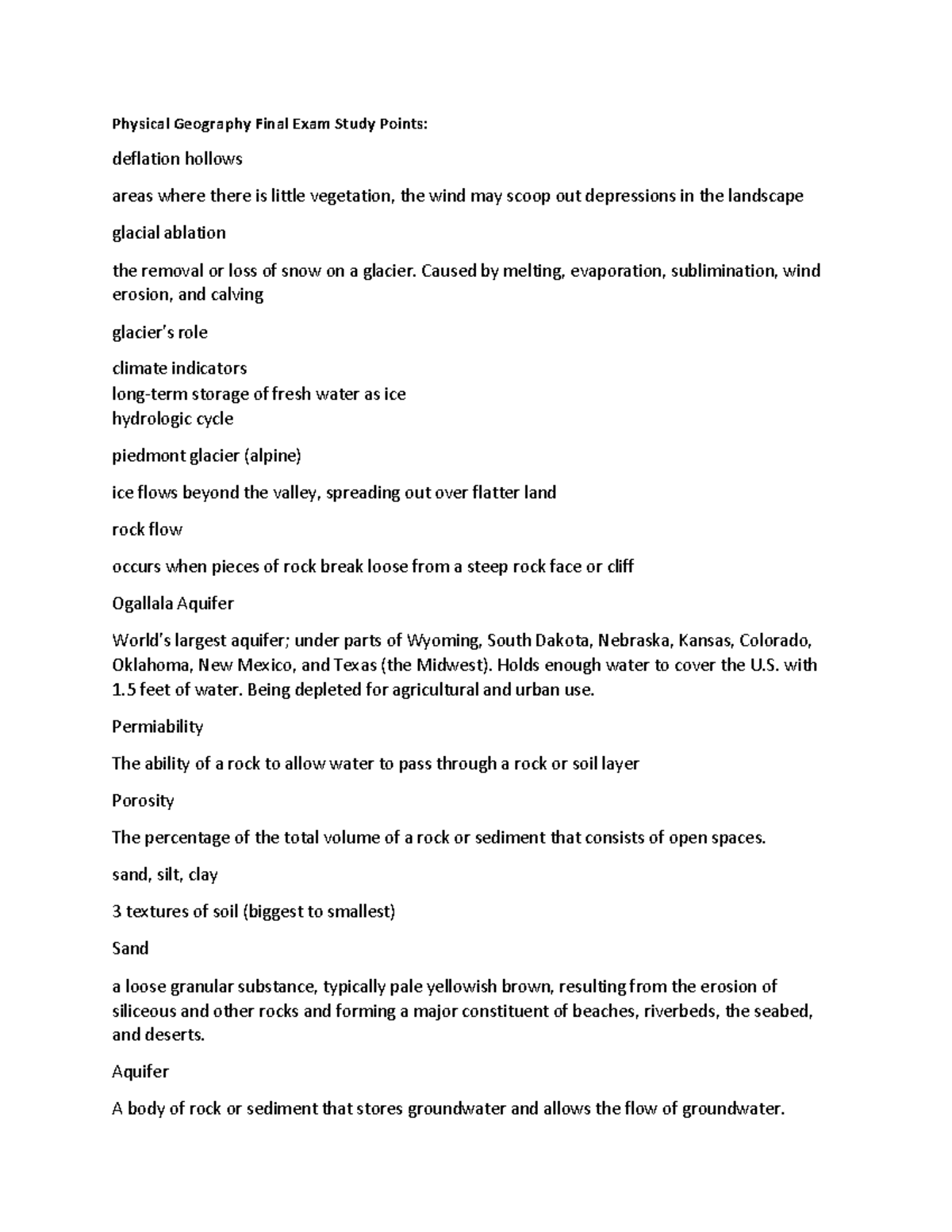 Physical Geography GEOG 101 Final Exam Study Points - Studocu