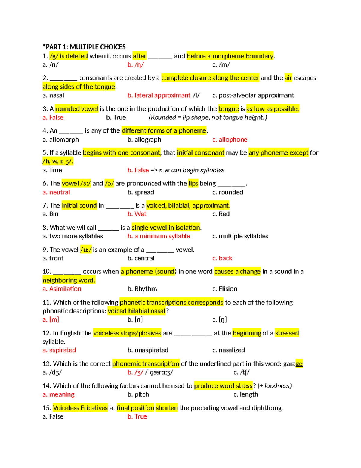 Phonetics Study Guide: Articulators, Vowels, and Consonants (Course ...