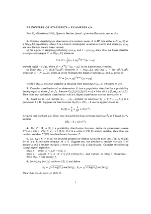 Principles of Statistics 2016-2017 Example Sheet 3 - PRINCIPLES OF ...