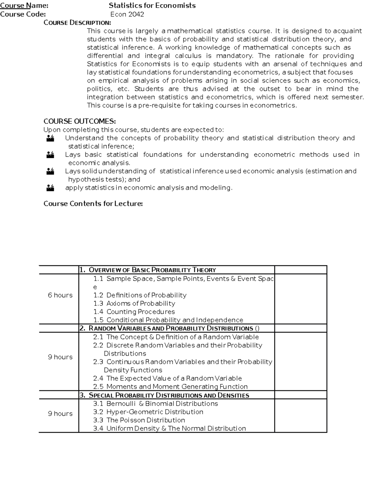 Econ 2042: Statistics for Economists - Course Overview and Key Concepts ...