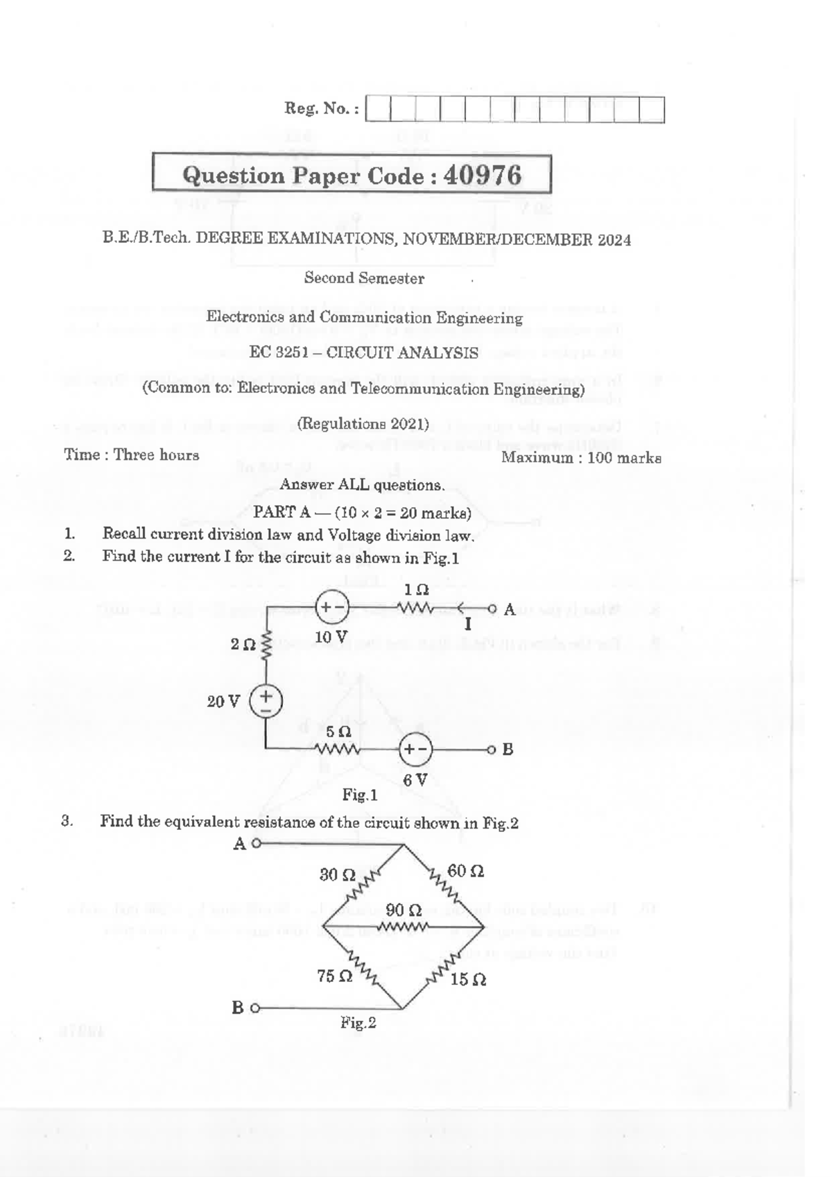 ECE-ND-2024-EC 3251-Circuit Analysis Question Paper - Studocu