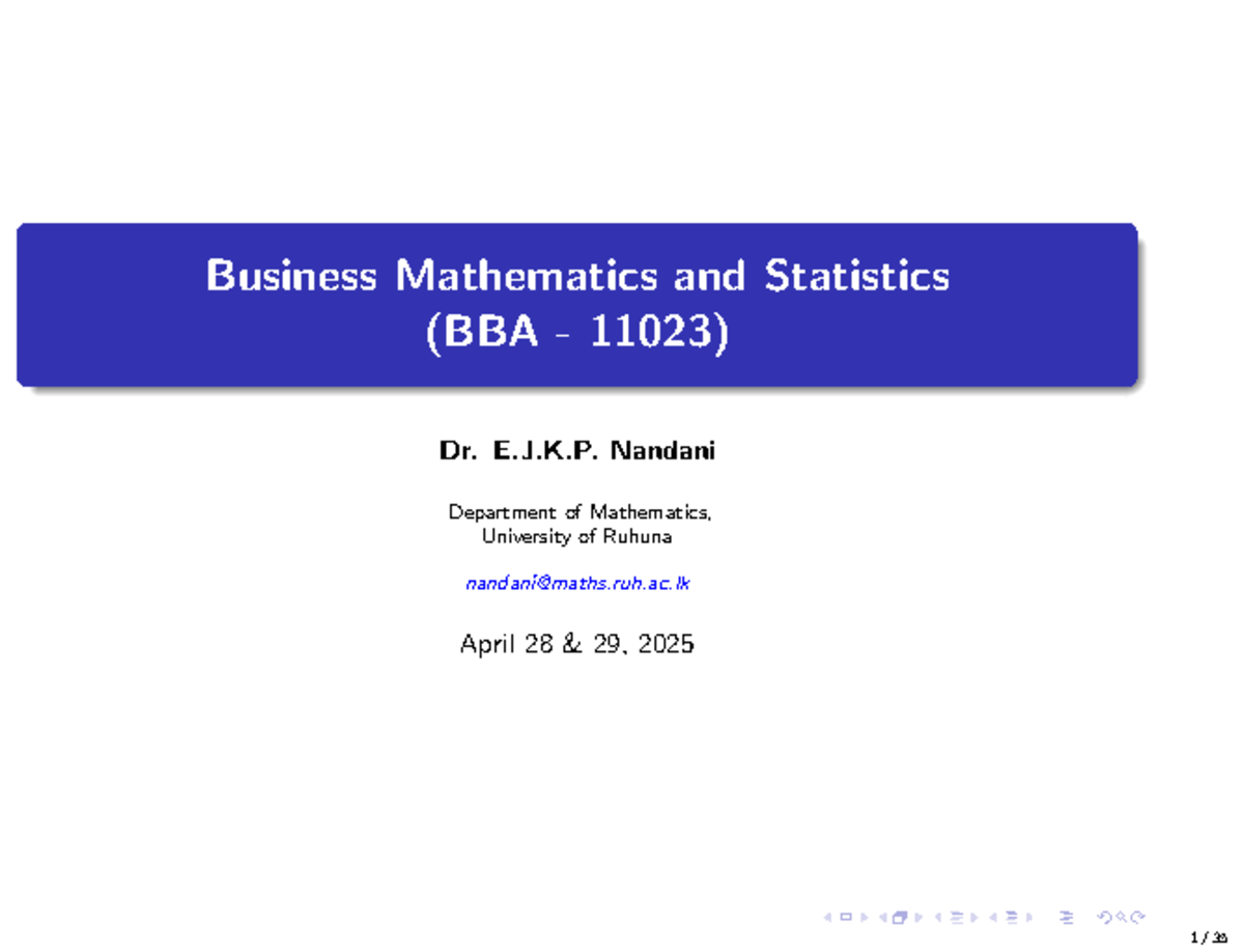Business Mathematics and Statistics Notes (BBA 11023) - Studocu