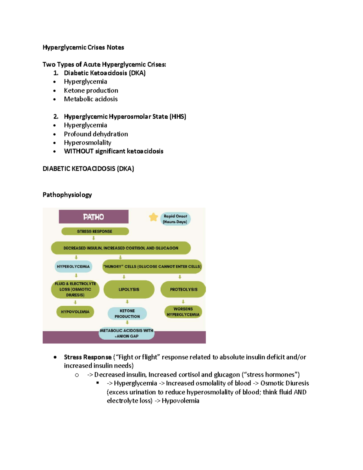 Hyperglycemic Crises Notes: DKA & HHS Overview and Management - Studocu
