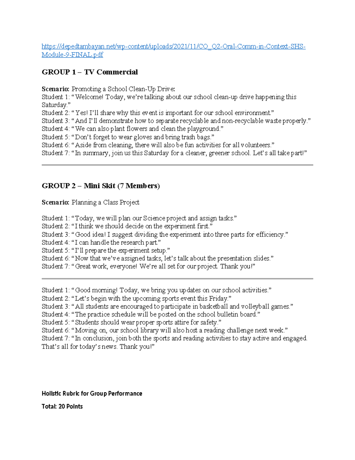 GROUP 1 & 2 Communicative Strategies: School Drive & Class Project ...