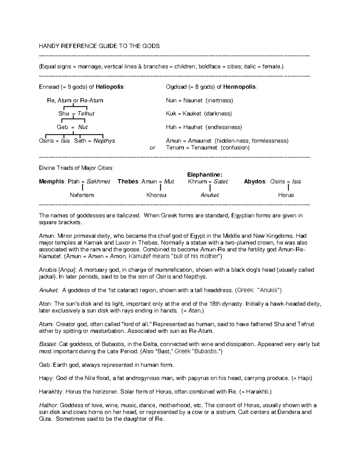 Guide%20to%20the%20Gods - HANDY REFERENCE GUIDE TO THE GODS - Studocu