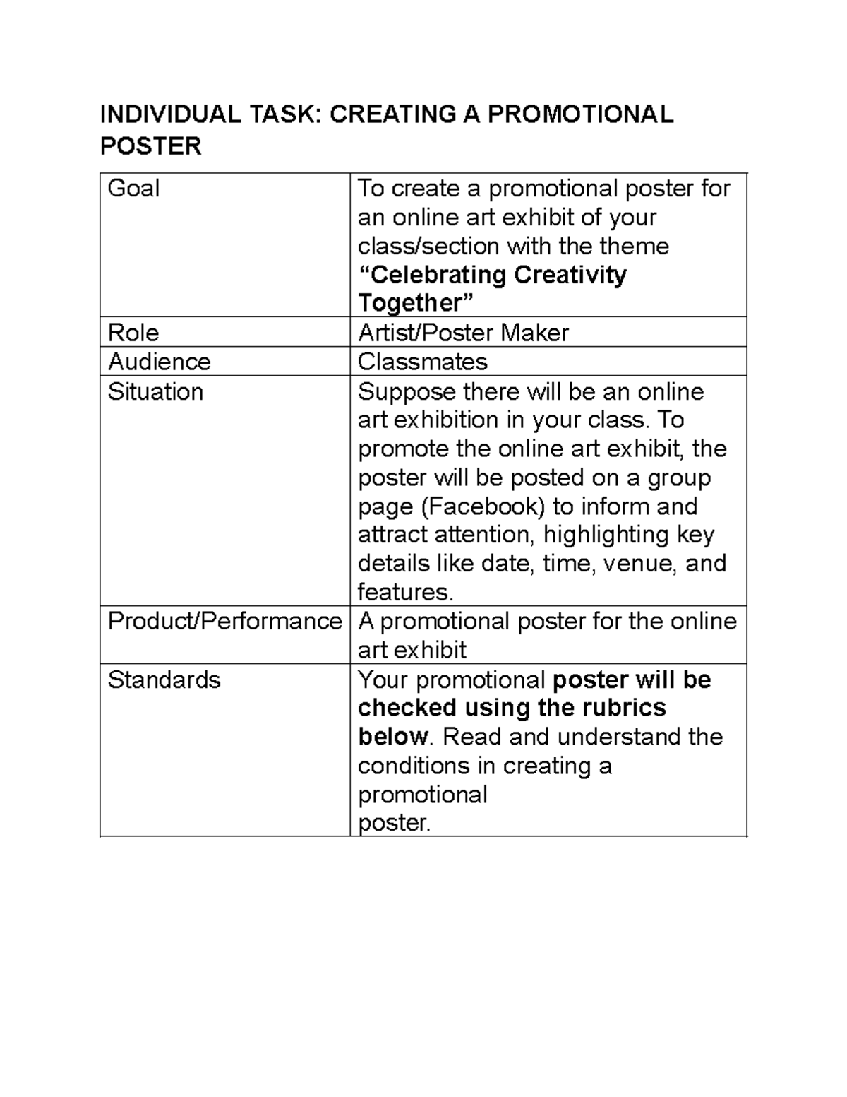 INDIVIDUAL TASK: PROMOTIONAL POSTER FOR ART EXHIBIT - Studocu