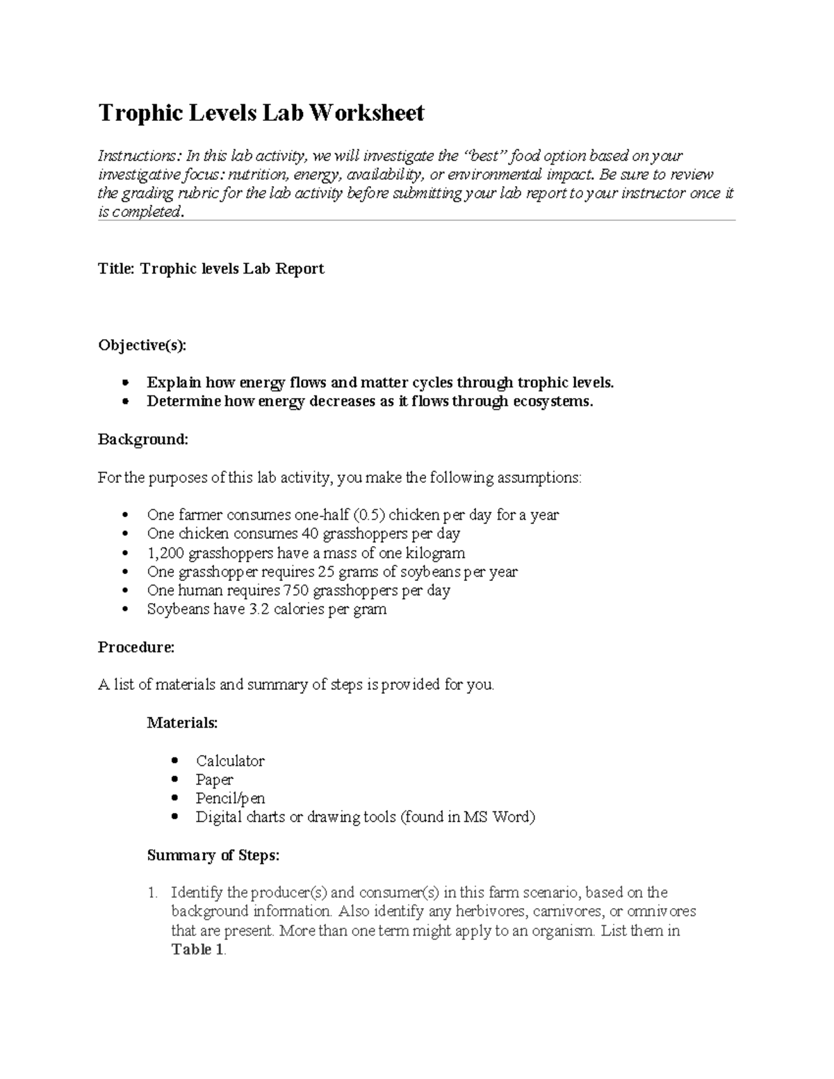 Trophic Levels Lab Report: Energy Flow & Ecosystem Dynamics Analysis ...