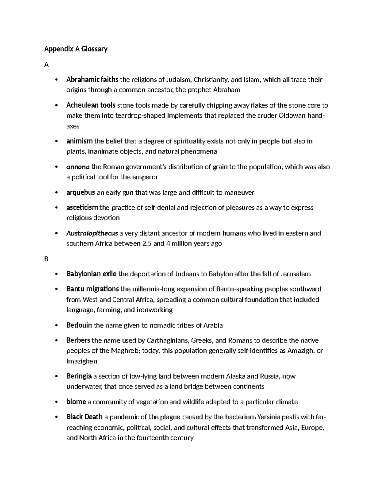 Appendix A: Glossary of Key Terms in History and Religion - Studocu
