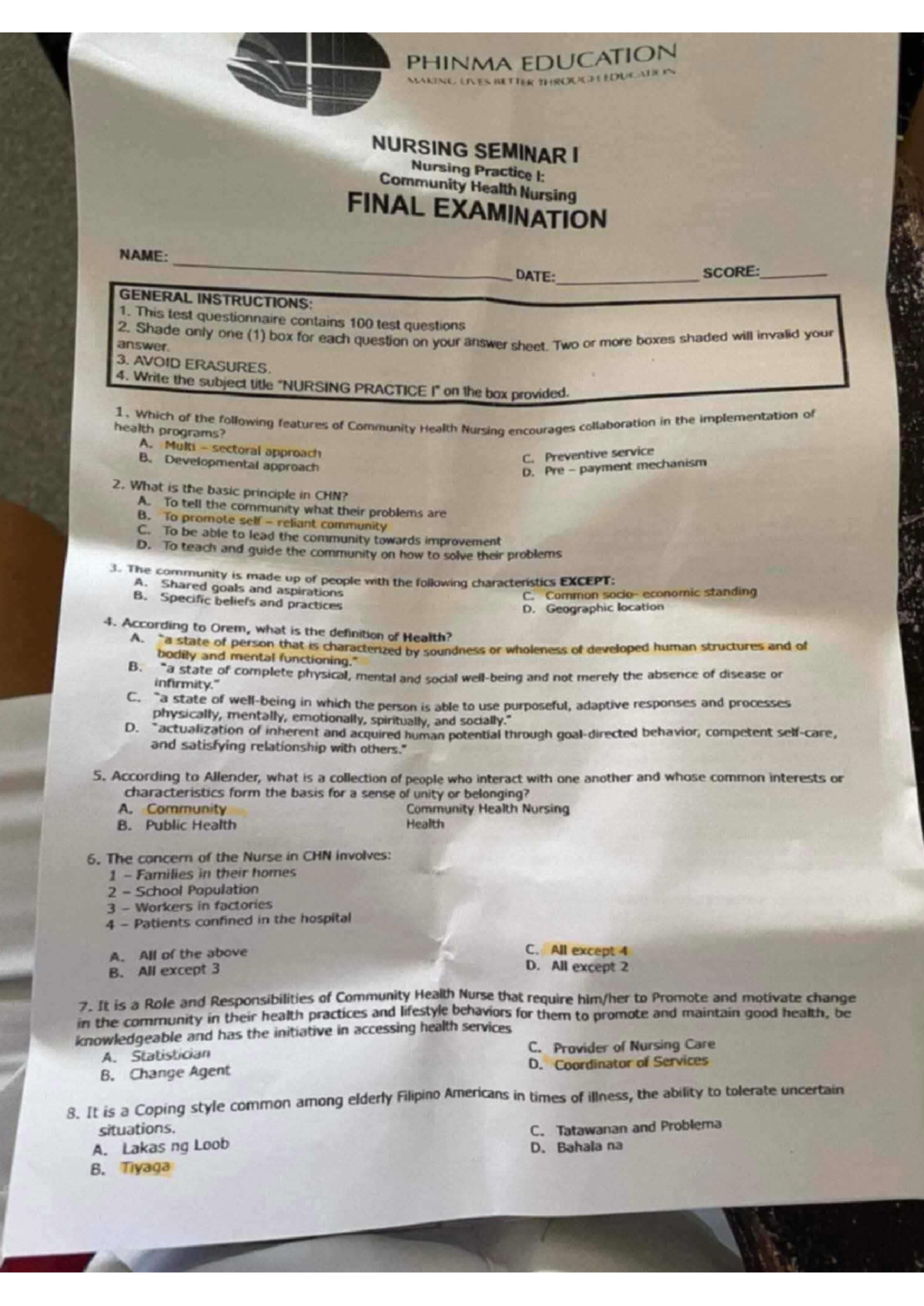 Nursing Practice I: Community Health Nursing FINAL EXAM NOTES - Studocu