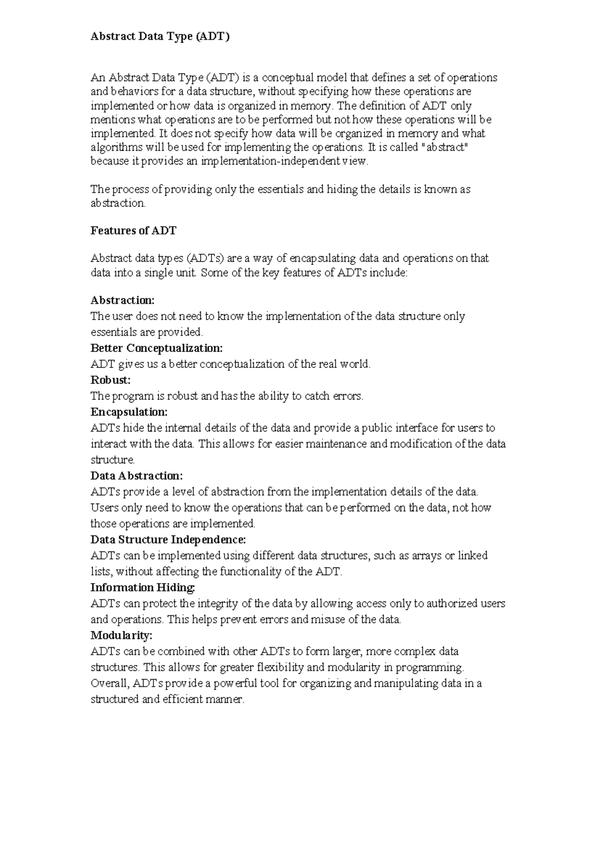 C Programming and Data Structures: Unit 3 Notes on ADTs - Studocu