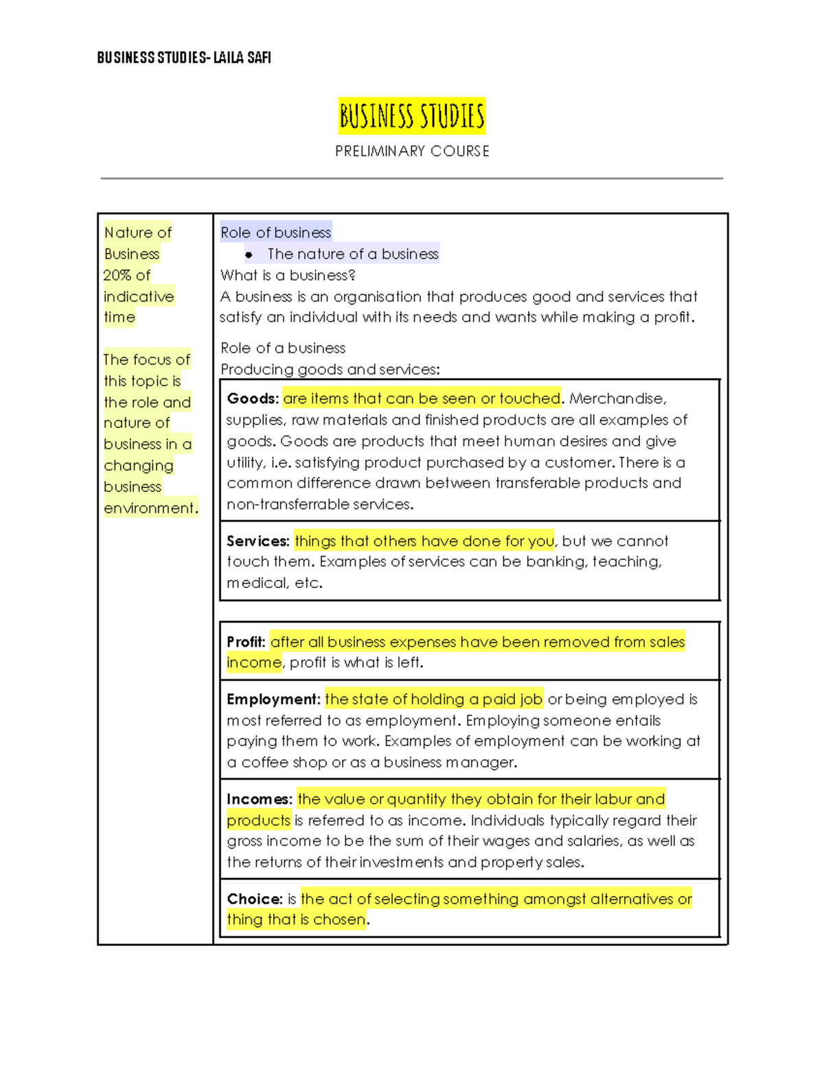 BUS101 Preliminary Notes on Business Nature and Influences - Studocu