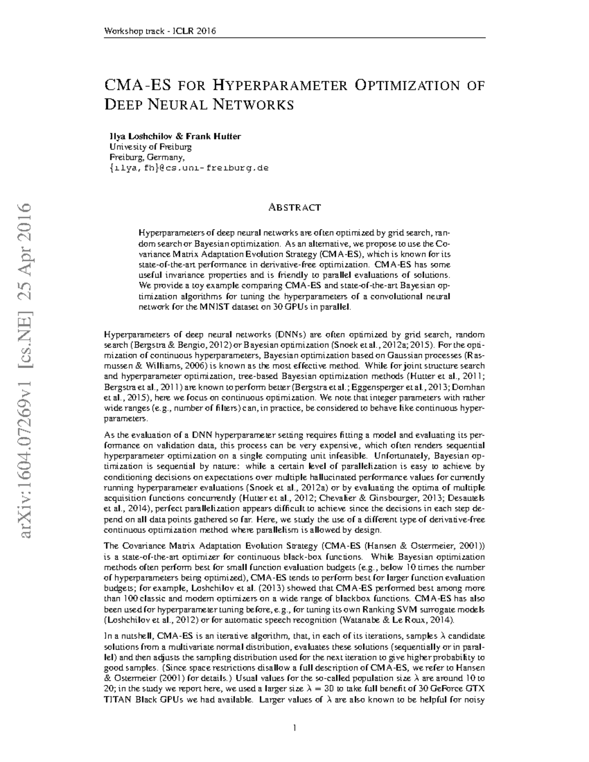 CMA-ES for Hyperparameter Optimization in Deep Neural Networks - Studocu